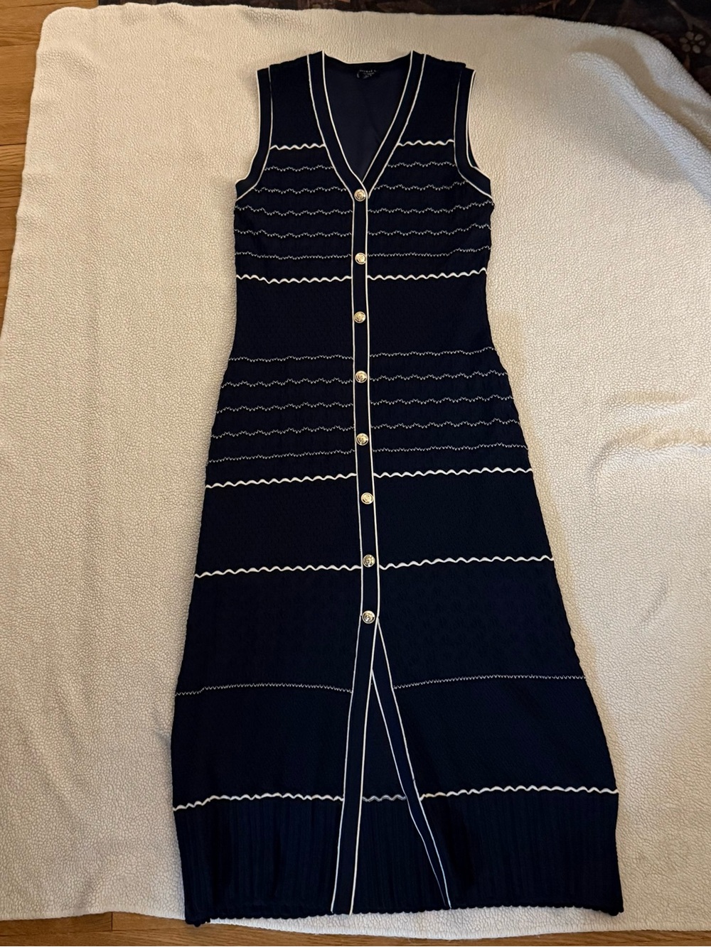 Current Air Navy Sleeveless Button-Front Midi Dress with White Trim